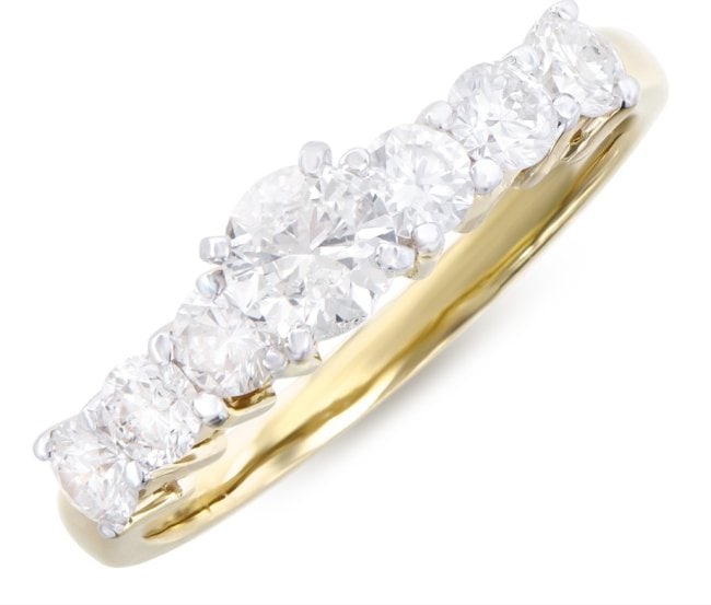 1.25 CTS Certified Natural Diamonds 14K Yellow Gold Designer Ring MSRP $15,600!!!: Diamond Description:Shape: RoundsSize: 4.6mm Quantity: 1CTW: 0.45Grade: I1-I2Color: H-I Diamond Description:Shape: RoundsSize: 3.2mm Quantity: 6CTW: 0.8Grade: I1-I2Color: H-I Material Information:Prim