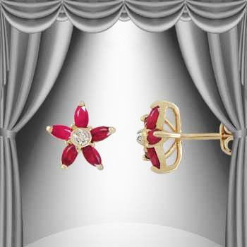 1 CT Ruby Diamond Marquise Star Earrings: 1 CT Ruby Diamond Earrings. The natural stone is mined from the ground, cut, polished and hand set in fine 925 sterling silver and layered with 18K Gold. The height is 3/8inches or 9mm and the width i
