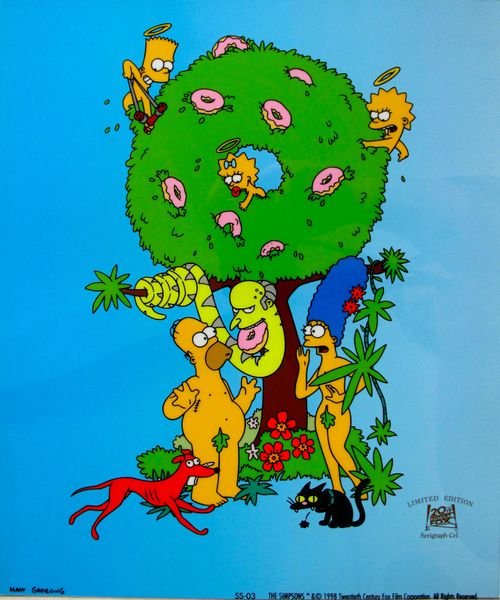 THE SIMPSONS GARDEN OF SPRINGFIELD Sericel: This is a 1998 Limited Edition Sericel of THE SIMPSONS GARDEN OF SPRINGFIELD by 20th Century Fox and Matt Groening. This fantastic animation features Homer, Marge, Bart, Lisa, Maggie as they appear in