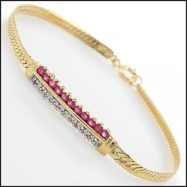 0.60 Cts Ruby & Diamond Designer Bracelet $960: 11 pieces of GENUINE oval 2.1mm Rounds Rubies no treatment quality AAA .11 pieces of GENUINE single cut 1.1mm rounds diamonds, 0.09 carat Tw, I-H color & I2-I3 Clarity no treatment. 4.55 grams of bras