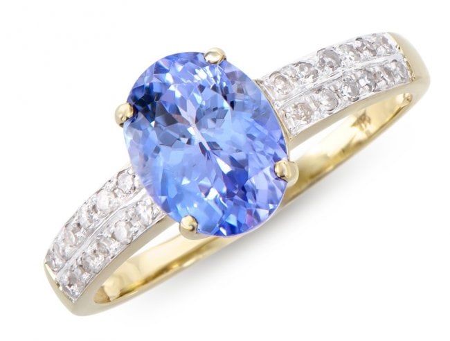 2.56 Cts Certified Tanzanite & Diamond Ring $12,470!: Main: 2.37 Ct of oval shape Purple Tanzanite 9x7 mm quality AAA no treatment. Side: 0.19 Ct round diamonds 1.2 mm , H-I , I2-I3 no treatment.2.74 grams, 14K yellow gold. Size 7.5. Comes with signed ce