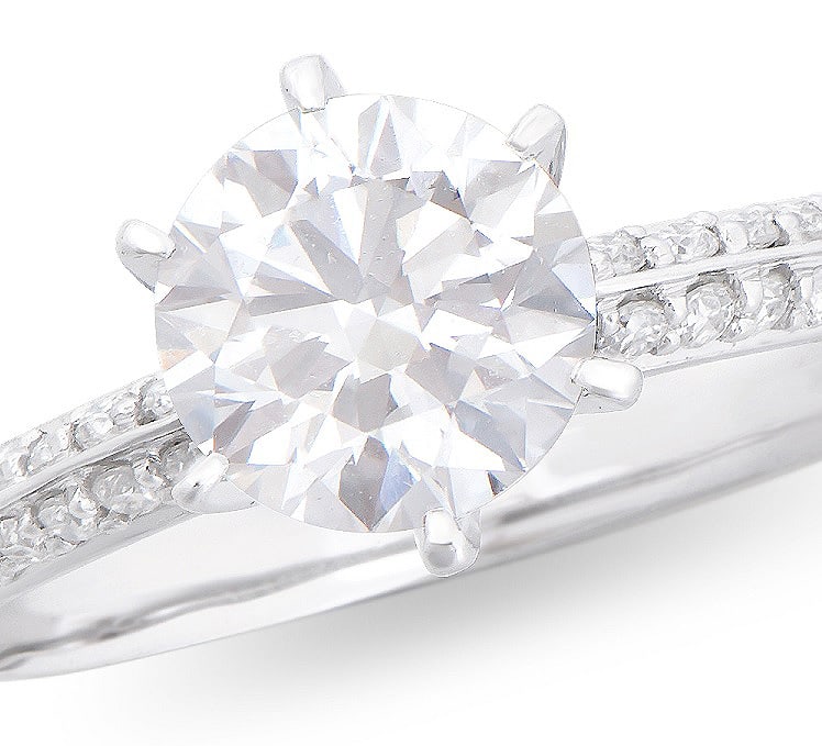 $13,895 Value! 1.34 Cts IGI Certified Top Lab Grown Designer Diamond Ring E VS1 IDEAL Cut: Main Lab Grown Diamond Description: Shape: Round Size: 6.70mm Quantity: 1: 1.13 ct Grade: VS 1Color: E Side Lab Grown Diamonds Description: Shape: Round Size: 1.4mm Quantity: 16: 0.21 ct Grade: VS 1Co