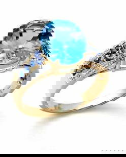 4.08 Ct Certified Topaz, Sapphire & Diamond Ring $4,257: Condition: New, Center : 3.72 Ct of Oval shape Swiss Blue Topaz. 11 x 9 mm quality AAA no treatment, Sides : 0.32 Ct of Round Shape Blue Sapphires. 1.8 mm quality AAA no treatment, 0.04 Ct round diamo