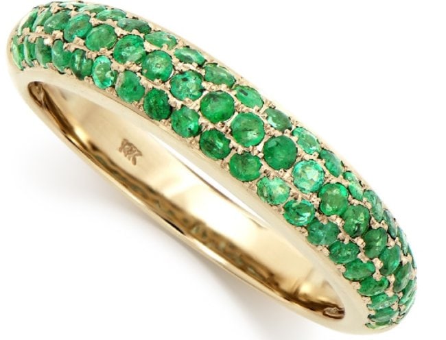 0.85 CTS Certified Brazilian Emerald 14K Designer Gold Ring $5,423!: Gemstone DescriptionGemstone: EmeraldColor: GreenShape: RoundsSize: 1.5mmQuantity: 61CTW: 0.85 Material Information:Primary Material: 14k Solid GoldColor: Yellow Gold Jewelry Information:Mount Type: R