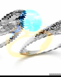 4.08 Ct Certified Topaz, Sapphire & Diamond Ring $4,257: Condition: New, Center : 3.72 Ct of Oval shape Swiss Blue Topaz. 11 x 9 mm quality AAA no treatment, Sides : 0.32 Ct of Round Shape Blue Sapphires. 1.8 mm quality AAA no treatment, 0.04 Ct round diamo
