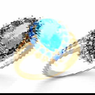 4.15 Cts Certified Topaz & Diamond Gold Ring $4,325.00: Main: 3.44 Ct of Oval shape Swiss Blue Topaz 12 x 8 mm quality AAA no treatment.Side: 0.68 Ct of Round shape Blue Sapphire 2.0 mm quality AAA no treatment.Side: 0.03 Ct round diamonds 1.0 mm , I-J , I