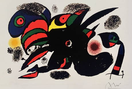 Joan Miro AGORA II Facsimile Signed Limited Edition Giclee: This is a Joan Miro limited edition facsimile signed giclee titled ?Agora II?. This giclee is facsimile signed on the lower right which means it bears a copy of Miro?s signature. This piece is pencil