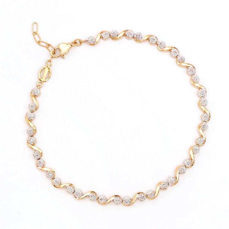 Plated 18KT Yellow Gold 0.27cts Diamond Bracelet: One Plated 18KT Yellow Gold 0.27cts Diamonds Bracelet. (32) diamonds with a total of 0.27cts with a color of H-I and clarity of I-3. Total weight of this bracelet is 8.23 grams.