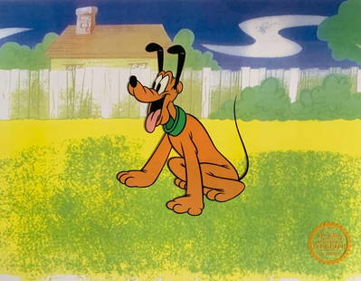 Disney Pluto Limited Edition Sericel Animation Art Cel: This is a GENUINE Limited-Edition Serigraph Cel of Pluto from the Disney film, The Pointer. Disney?s own artists have selected this scene from the original animation drawings used to produce this clas