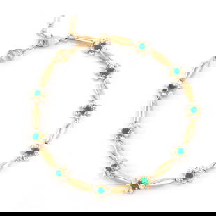 Plated 18KT Yellow Gold 0.81ctw Green Agate and Diamond Bracelet: One Plated 18KT Yellow Gold 0.81ctw Green Agate and Diamond Bracelet. (9) Green Agate stones with a total weight of 2.25cts. Diamonds with a total weight of 0.13cts with a color of I-J and clarity of