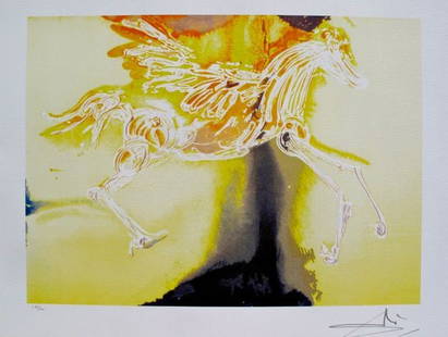 Salvador Dali Dalinean Horse Pegasus Lithograph: Salvador Dali lithograph print titled ?PEGASUS? from the Dalinean Horse Suite. This lithograph is facsimile signed which means it bears a copy of Dali?s signature. Produced on archival quality thick p