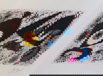 Homage to Joan Miro Facsimile Signed Limited Edition Giclee: This is a Joan Miro limited edition facsimile signed giclee titled ?Homage to Joan Miro?. This giclee is facsimile signed on the lower right which means it bears a copy of Miro?s signature. This piece