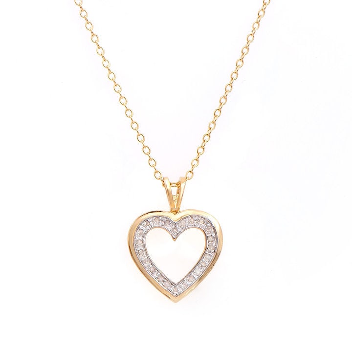 Plated 18KT Yellow Gold 0.21ctw Diamond Heart Pendant with Chain: One Plated 18KT Yellow Gold 0.21ctw Diamond Heart Pendant with Chain. (23) diamonds with a total of 0.21cts with a color of H-I and clarity of I-3. Total weight of this pendant with chain is 4.04 gram