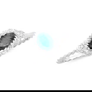 14KT White Gold 1.50ct Blue Sapphire and Diamond Ring: (1) Blue Sapphire with a total weight of 1.50cts. (18) round Diamonds with a total weight of 0.30cts with a color of H-I and clarity of I2-I3. Total weight of the ring is 2.60 grams. Ring size 7.5.