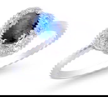 1.89 Ct Certified Sapphire & Diamond 14K Ring $7,850!: Center : 1.60 Ct of Oval shape Blue Sapphire 8 x 6 mm quality AAA no treatment, Sides : 0.296 Ct round diamonds 1.5 mm , H-I , I2-I3. no treatment. 3.21 grams 14K solid white gold. size 7.5 Comes with