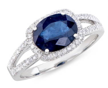 2.40 Ct Certified Sapphire & Diamond Ring $8,025.00!: Condition: New, Center : 2.22 Ct of Oval shape Blue Sapphire 9 x 7mm quality AAA no treatment, Sides : 0.18 Ct round diamonds 0.9mm , H-I , I1-I2 no treatment, 3.50 grams 14K solid white gold. size 7.