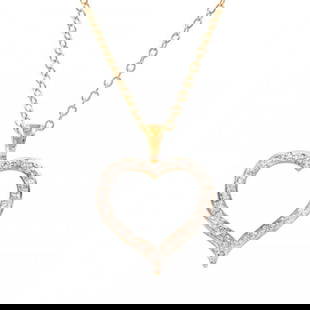 0.18 CT Diamond Heart Designer Necklace $1,255: 24 piece of GENUINE 1.1 mm single cut diamonds Color: I-J & Clarity: I3 No treatment. P3.15 grams of base metal layered with 18K yellow gold.The necklace length is around 18 inches. This lovely Neckla