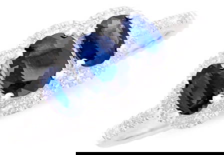 $4,695 Value! 1.32 Ct GLS Certified Natural Diamond Sapphire 14K Ring: Gemstone Description:Sapphire Color: Blue Shape: Oval Size: 6x4Quantity: 1CTW: 0.61 Gemstone Description:Sapphire Color: Blue Shape: Oval Size: 5x3Quantity: 2CTW: 0.53 Diamond Description:Shape: Round