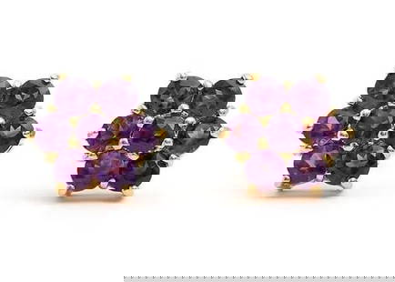 1.21 Cts Natural Amethyst Diamonds 18K Gold Plated Designer Earrings $1,175!: Gemstone DescriptionGemstone: AmethystColor: VioletShape: RoundSize: 3mmQuantity: 14CTW: 1.21 Material Information:Plating Material: Yellow GoldPlating Material Karat: 18kPrimary Material: Base Metal