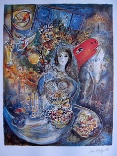 Marc Chagall BELLA Limited Ed. Lithograph: This is a Marc Chagall first edition lithograph titled "Bella". This is facsimile signed and pencil numbered from a limited edition of 500. Size 24 1/2" x 33".
