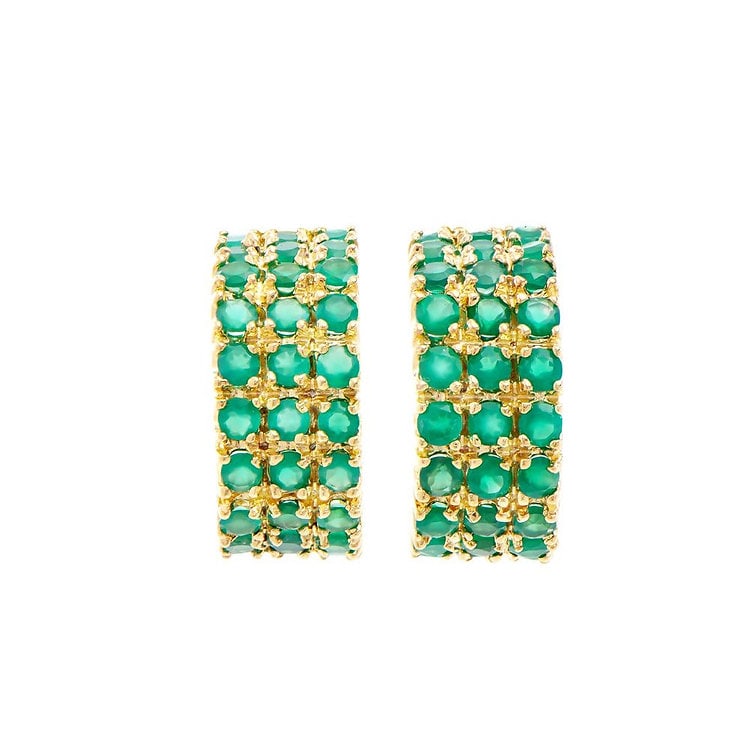 2.25 CT Green Agate Designer 18KGP Earrings $1,260: 60 pieces of 2.1 mm faceted rounds Green Agates.5.54 grams of brass layered with 18K yellow gold.