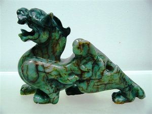 JADE ANCIENT DRAGON / PIXIU / KYLIN: This is an ancient creature, named Pixiu. It is all hand carved from natural jade. Pixiu is a Feng Shui object that is believed to protect you from bad things. The color is rich on this item with deta