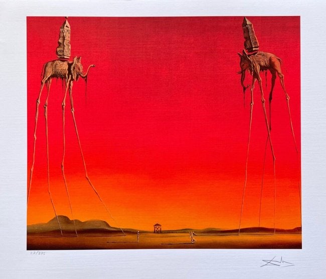 Dali Fine Art LES ELEPHANTS Facsimile Signed Giclee: This is a limited edition giclee titled ?LES ELEPHANTS? by Salvador Dali. This piece is facsimile signed on the lower right. Pencil numbered from an edition of 375. Paper measures 12" x 16". Image mea