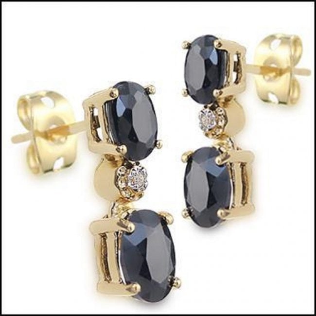 3.31 Cts Sapphire & Diamond Designer Earrings $925: 2 pieces of GENUINE 7X5mm Ovals Black Sapphires quality AAA no treatment.2 pieces of GENUINE 6x4 mm Ovals Black Sapphires quality AAA no treatment.2 pieces of GENUINE 1.1mm single cut diamonds I2-I3 n