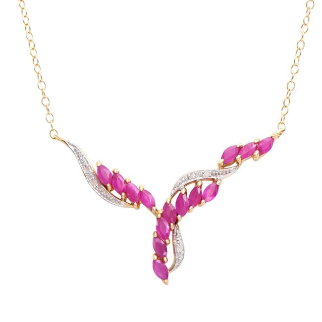 $1,985 Value! 2.75 Cts Natural Diamond Ruby 18KGP Sterling Silver Designer Necklace #2069: Diamond Description Shape: Round ,Size: 1.2mm, Quantity: 7, CT: 0.05, Grade: I2, Color: H-I, Ruby Marquise : 14, 5x2.5mm, 2.70 ct, Material Information:Plating Material: Rhodium, Primary Material:Ster