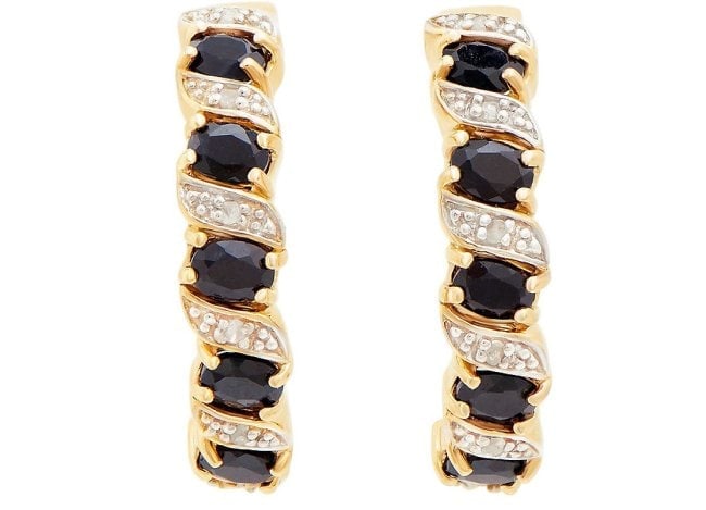 3.04 Ct Natural Diamond Sapphire Sterling Silver Designer Earrings MSRP $1,595!: Gemstone DescriptionGemstone: SapphireColor: BlackShape: OvalSize: 4x3Quantity: 12CTW: 2.95 Diamond DescriptionShape: RoundsSize: 1.1mm Quantity: 12CTW: 0.09Grade: I3Color: H-I Material Information:Pl