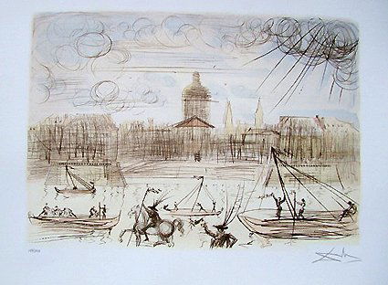 Salvador Dali limited edition litograph - Academy of Fr: Limited editon Salvador Dali litograph, pencil numbered from an edition of 500, 13 1/2" x 19 1/2" image size, comes with certificate of authenticity. Item comes unframed