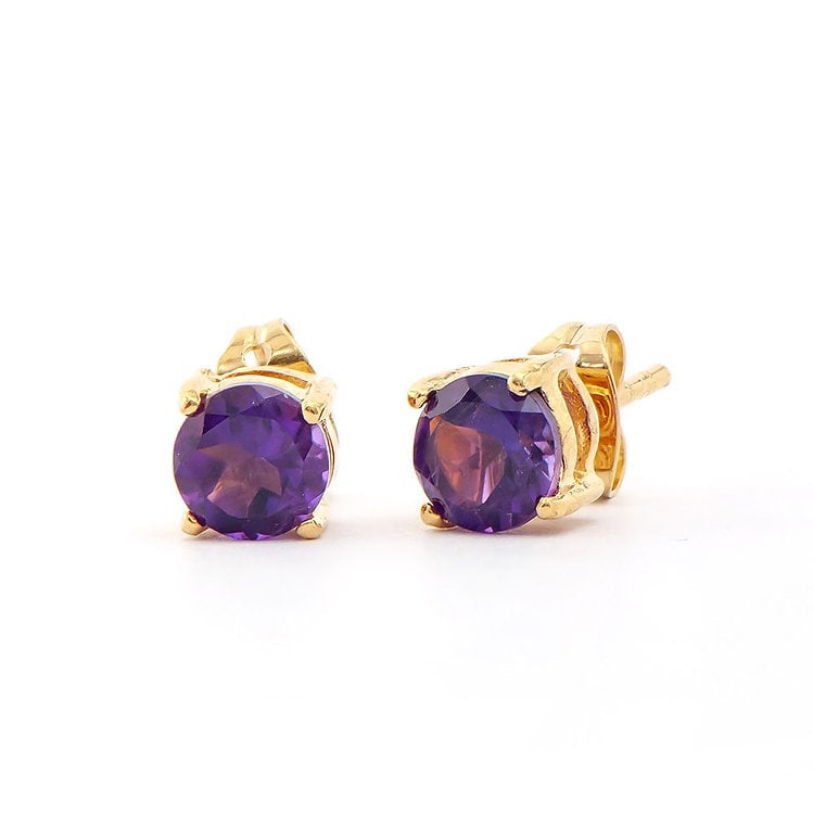 4.22 CT Amethyst Designer Earrings MSRP $770: 2 pieces of GENUINE 4.2mm round Amethysts quality AAA no treatment. 6.21 grams of Base Metal layered with 18K yellow gold. The motif width is 5/8 inches or 16mm. The motif height is 7/8 inches or 22mm
