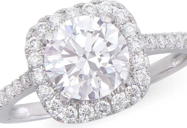 $14,895 Value! 2.32 Cts IGI Certified Lab Grown Designer Diamond Ring F VVS IDEAL Cut: Main Lab Diamond Description: Shape: Round Size: 7.75mm Quantity: 1Grade: VVS 2Color: E-F Side Lab Diamonds Description: Shape: Rounds Size: 1.4mm Quantity: 38Grade: VVS 2Color: E-F Material Informati