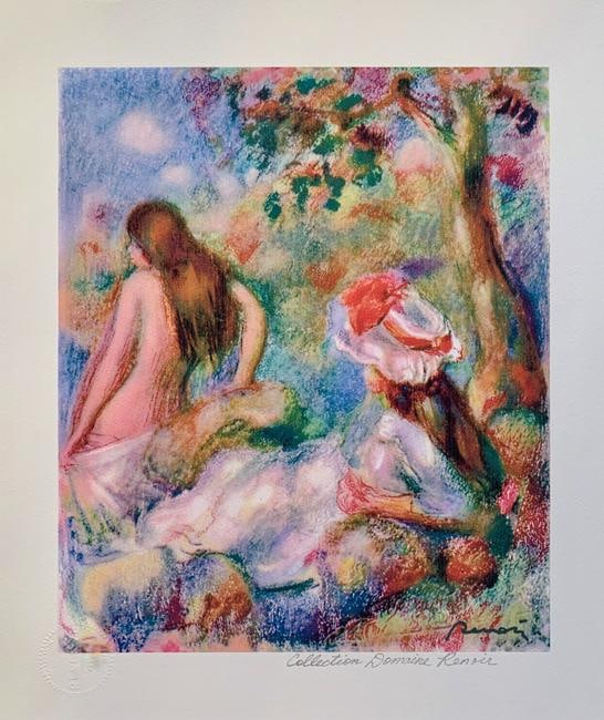 Pierre Auguste Renoir BATHING Estate Signed Small Giclee: This is a Pierre Auguste Renoir (Estate Collection Domaine) small giclee titled ?Bathing?. This piece is pencil signed on the lower right as ?Collection Domaine Renoir? and has an embossed seal stampe