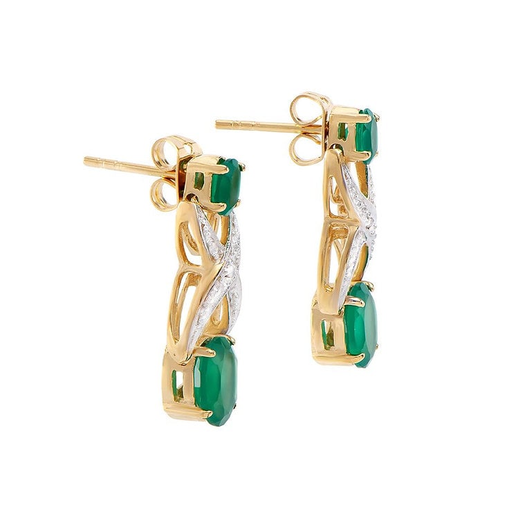 3.28 CT Green Agate & Diamond Designer Earrings - 2