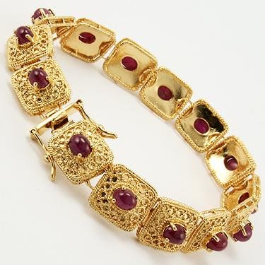 7 CT Cabochon Ruby Gold Bracelet - 3