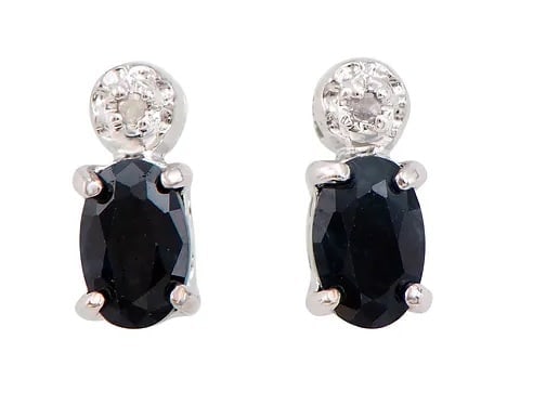 1.32 Cts Natural Black Sapphire Diamonds Rhodium Plated Designer Earrings (1 of 2)