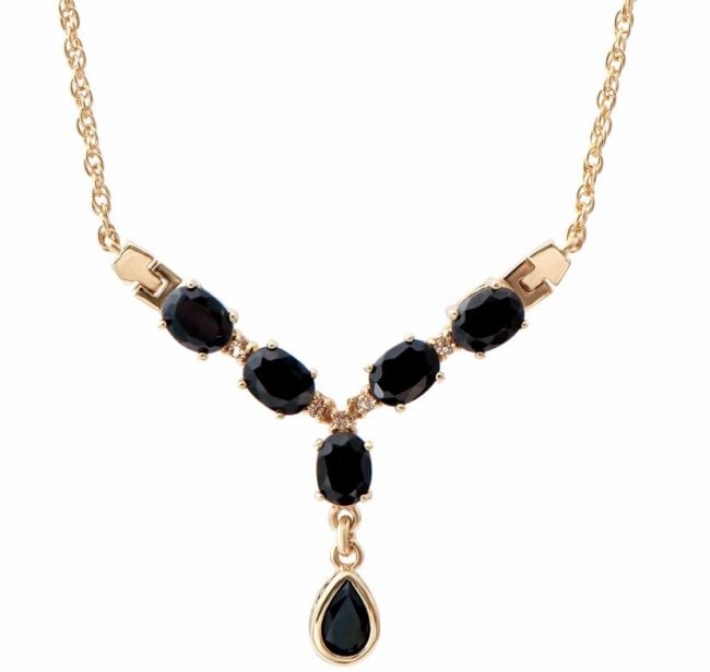 7.25 Cts Sapphire & White Topaz 18KGP Necklace: 1 piece of GENUINE 9X6mm Pear Shape Sapphire quality AAA no treatment.5 pieces of GENUINE 8X6mm Ovals Sapphires quality AAA no treatment.5 pieces of GENUINE 2.25mm Rounds White Topaz. 6.55 grams of Ba