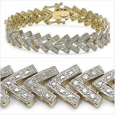 0.80 Cts Diamond 18KGP Designer Bracelet $2,340!: 102 Single cut 1.1 mm round diamonds:Color: I-J & Clarity: I2-I3 No treatment.11.35 grams of brass layered with 18K yellow Gold.Length is 7 1/2 inches.The width is 1/4 inches.