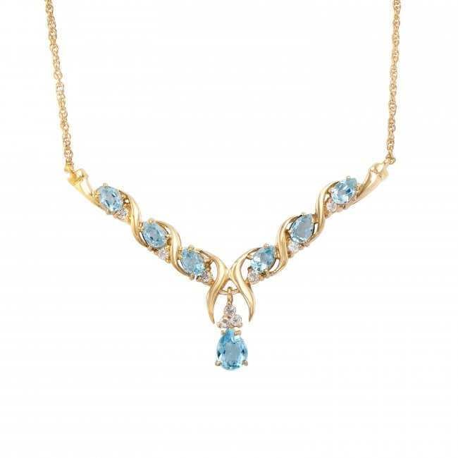 4.40 CT Swiss Blue Topaz & White Topaz Designer Necklace: 1 piece of GENUINE 8X6mm faceted Pear Shape Blue Topaz quality AAA no treatment. 6 pieces of GENUINE 6X4mm faceted Pear Shape Blue Topaz quality AAA no treatment.9 pieces of GENUINE single cut 2.25mm