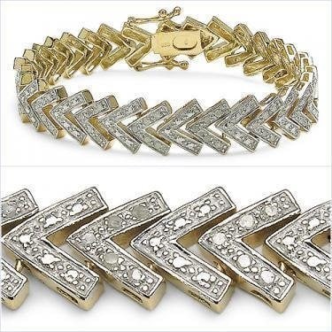0.80 Cts Diamond 18KGP Designer Bracelet $2,340!: 102 Single cut 1.1 mm round diamonds:Color: I-J & Clarity: I2-I3 No treatment.11.35 grams of brass layered with 18K yellow Gold.Length is 7 1/2 inches.The width is 1/4 inches.