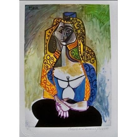 Fine Art Picasso TURKISH SHAWL Giclee MSRP $1,125!: PABLO PICASSO (ESTATE COLLECTION DOMAINE) (1881-1973) small giclee titled ?TURKISH SHAWL?. This piece is pencil signed on the lower right as ?Collection Domaine Picasso? and has an embossed seal stamp