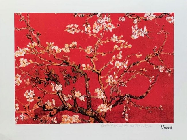 Fine Art Van Gogh Red Almond Blossoms Estate Signed Giclee: Van Gogh Red Almond Blossoms Estate Signed Reproduction Giclee. Vincent Van Gogh. Pencil numbered from an edition of 375. Image measures 10 inches x 14 inches. Paper with border measures 13 inches x 1