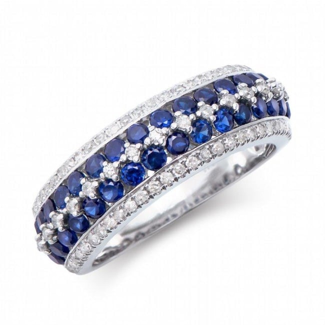 $8,695 Value! 1.56 Ct GLS Certified Natural Blue Sapphire Diamond 14K Gold Designer Ring: Gemstone DescriptionGemstone: Blue SapphireColor: BlueShape: RoundsSize: 2mmQuantity: 32CTW: 1.25 Diamond DescriptionShape: RoundsSize: 1mm Quantity: 69CTW: 0.31Grade: I2-I3Color: H-I Material Informa