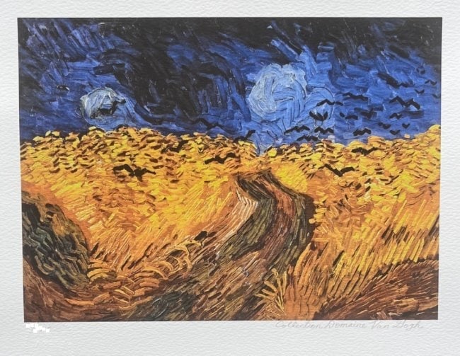 Vincent Van Gogh WHEAT FIELD WITH CROWS Estate Signed Giclee MSRP $975!: This is a VINCENT VAN GOGH (ESTATE COLLECTION DOMAIN) reproduction giclee titled ?Wheat Field with Crows?.This piece is pencil signed on the lower right as ?Collection Domain Van Gogh? and has an embo