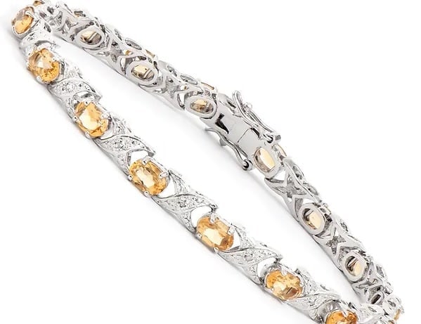 6.54 Cts Natural Citrine Diamonds Rhodium Plated Designer Bracelet $1,675! (1 of 2)