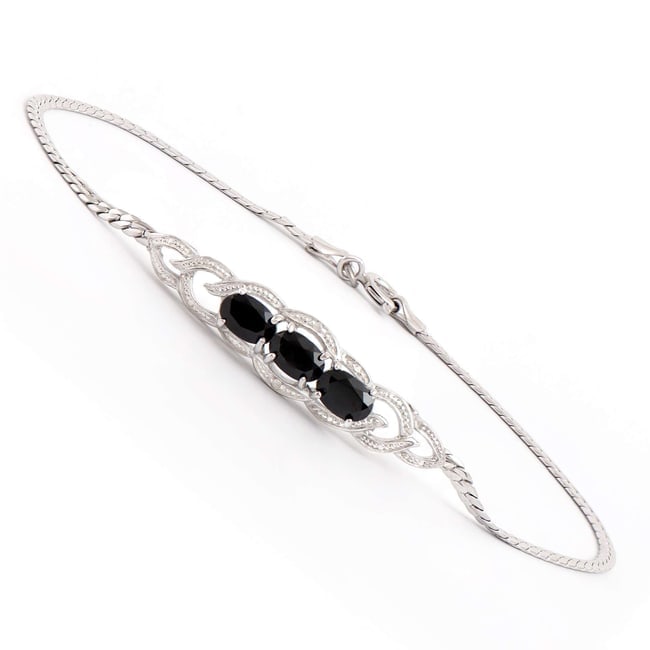 $2,195 Value! 1.76 Cts Natural Diamond Sapphire Rhodium Sterling Silver Designer Bracelet #2060: Diamond Description Shape: Round ,Size: 1.2mm, Quantity: 2, CT: 0.06, Grade: I2, Color: H-I, Black Sapphire : 3, 6x4mm, 1.70 ct, Material Information:Plating Material: Rhodium, Primary Material:Sterli