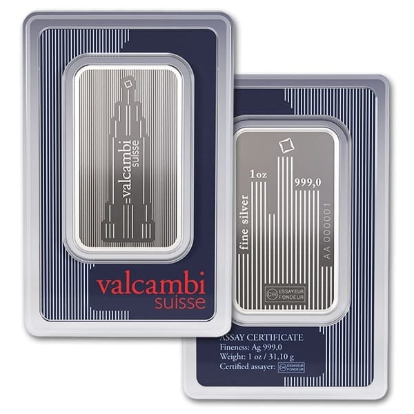 Great Investment! Valcambi 1 Ounce Skyline Bar .999 Pure Silver IRA Approved: The Valcambi 1 Ounce Skyline Silver Bar is a remarkable piece that stands out in the world of precious metals, thanks to its unique design and the high standards of quality associated with the Valcamb