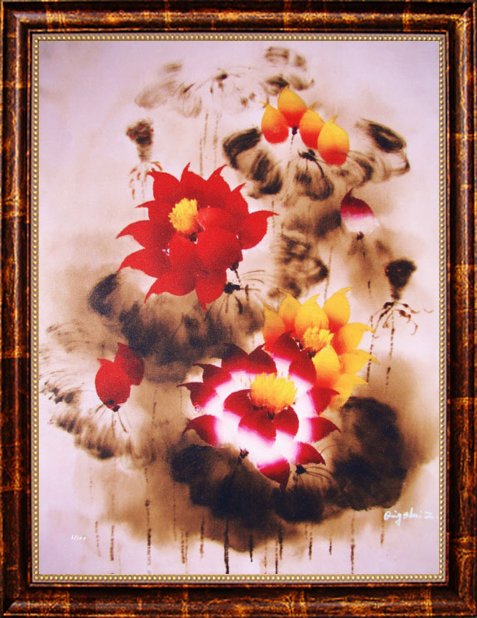 Ltd Ed. Framed Giclee by Qingshui Z. - Romantic Shine: Handmade and hand signed Giclee measuring 24" x 28", Limited edition numbered to 100, comes with certificate of authenticity, Framed and ready to hang.