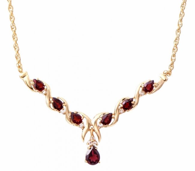 4.71 CT Garnet & White Topaz Designer Necklace $1,445: 1 piece of GENUINE 8X6 mm faceted Pear Shape Garnet quality AAA no treatment.6 pieces of GENUINE 6X4 mm faceted Pear Shape Garnets quality AAA no treatment.9 pieces of GENUINE 2.25 mm faceted Round
